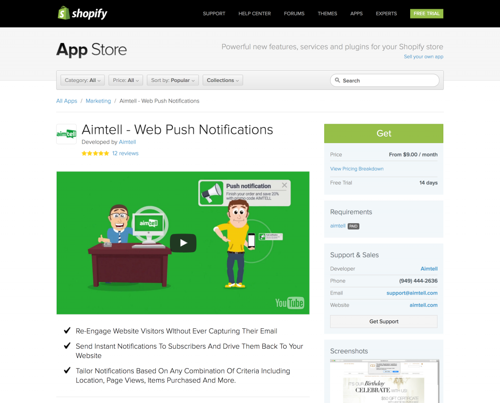 Shopify and web push notifications