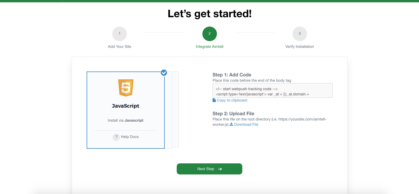 Installing Aimtell with Javascript