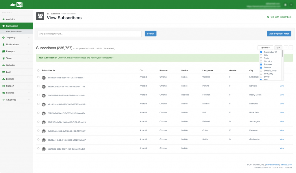 column picker, audience segmentation