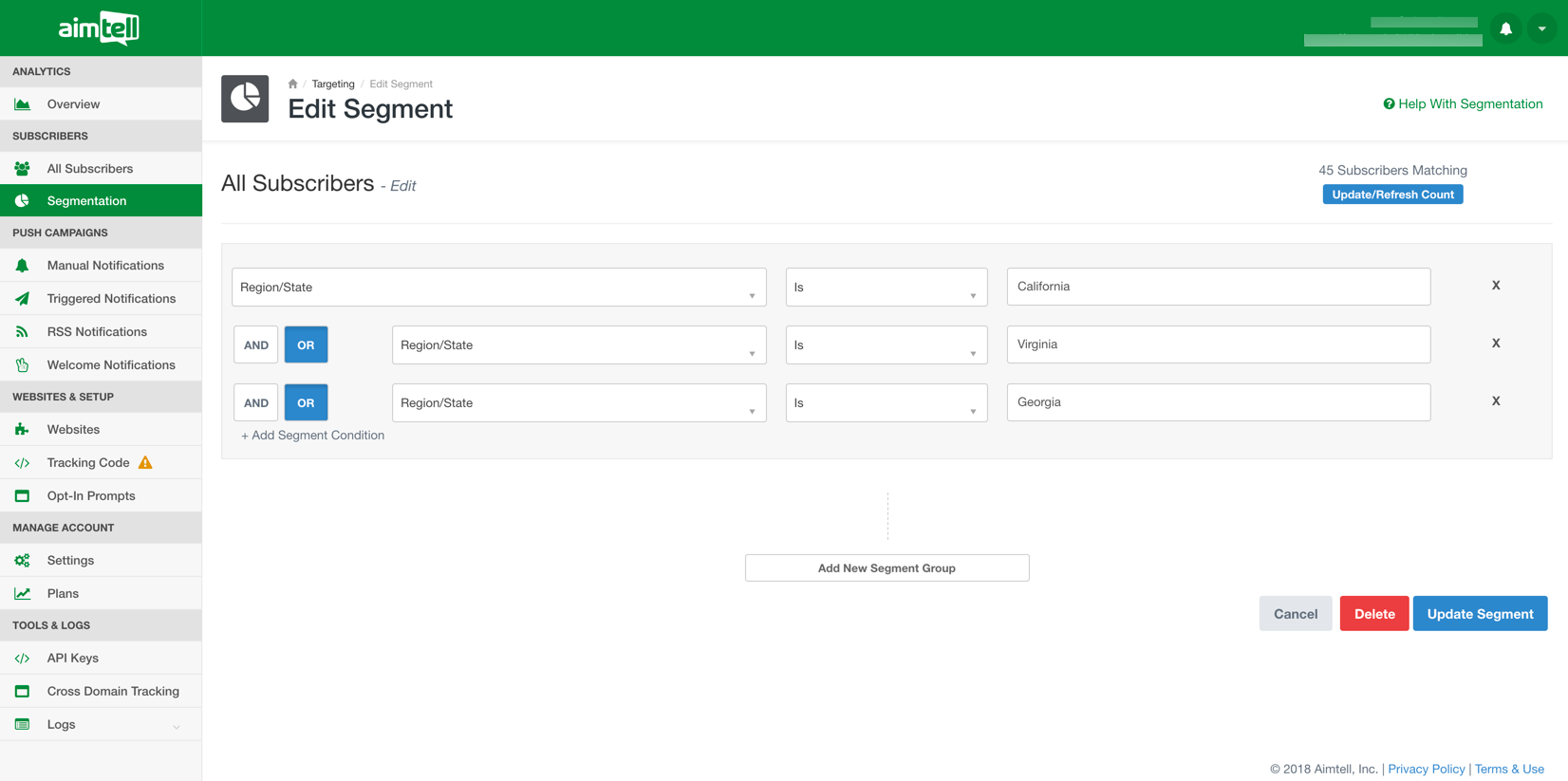 Aimtell Segmentation