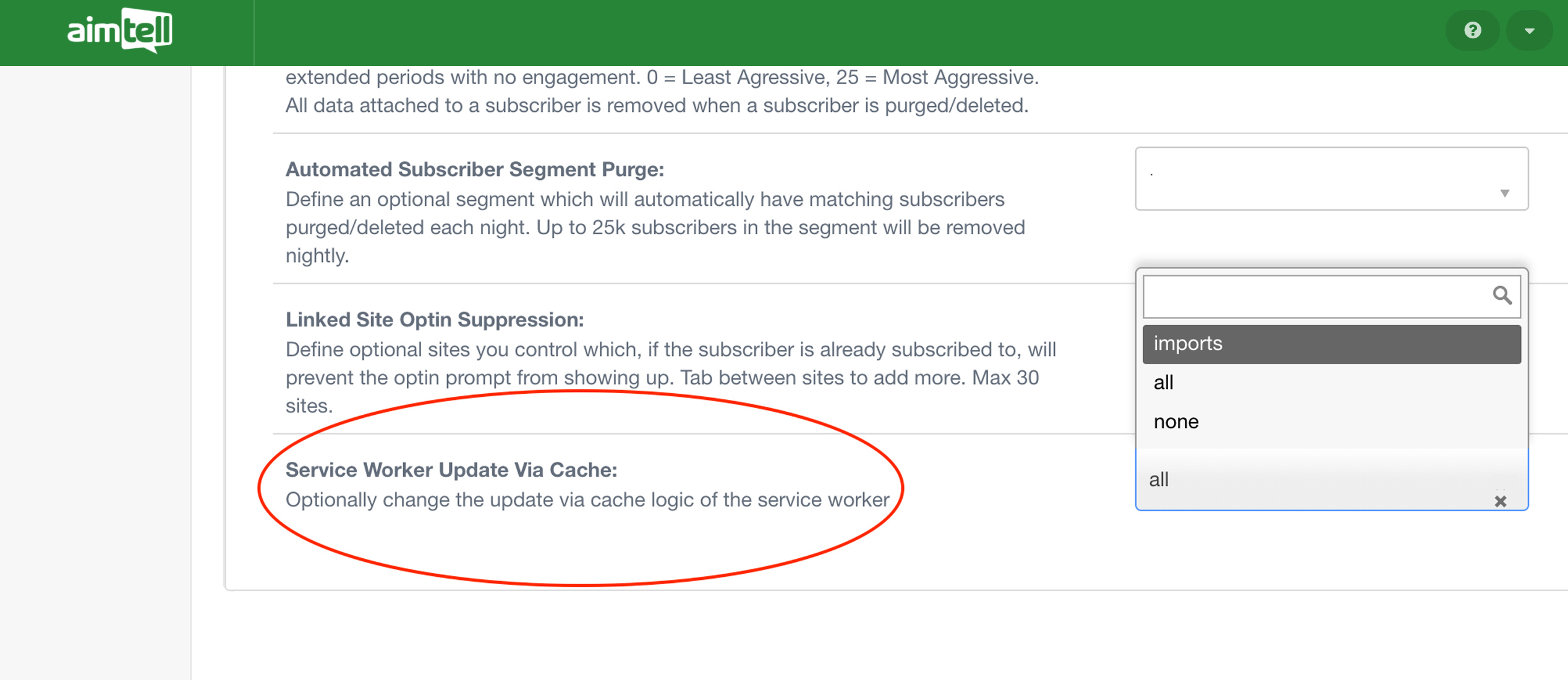 update via cache options